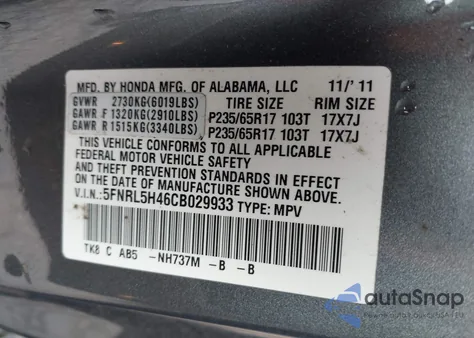 2012 Honda Odyssey Ex z USA, uszkodzony, nr VIN 5FNRL5H46CB029933